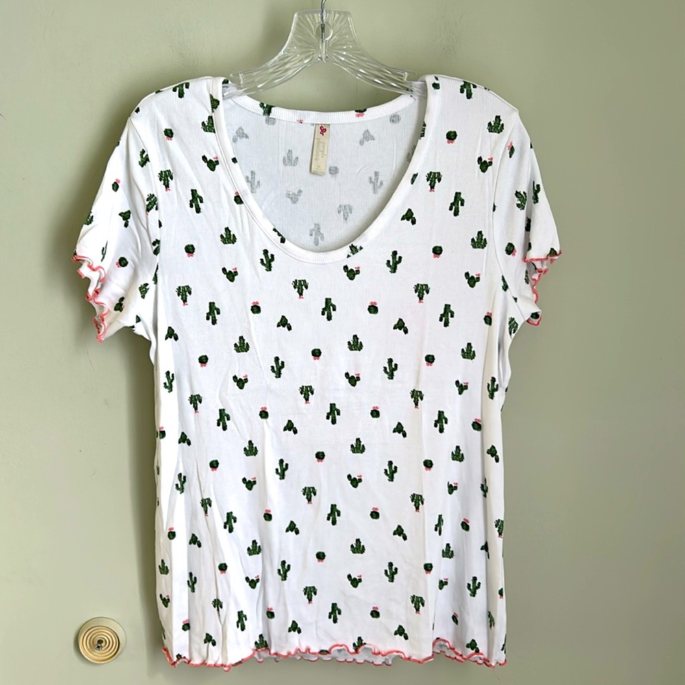 Simple Pleasures White Tee with Cactus Design